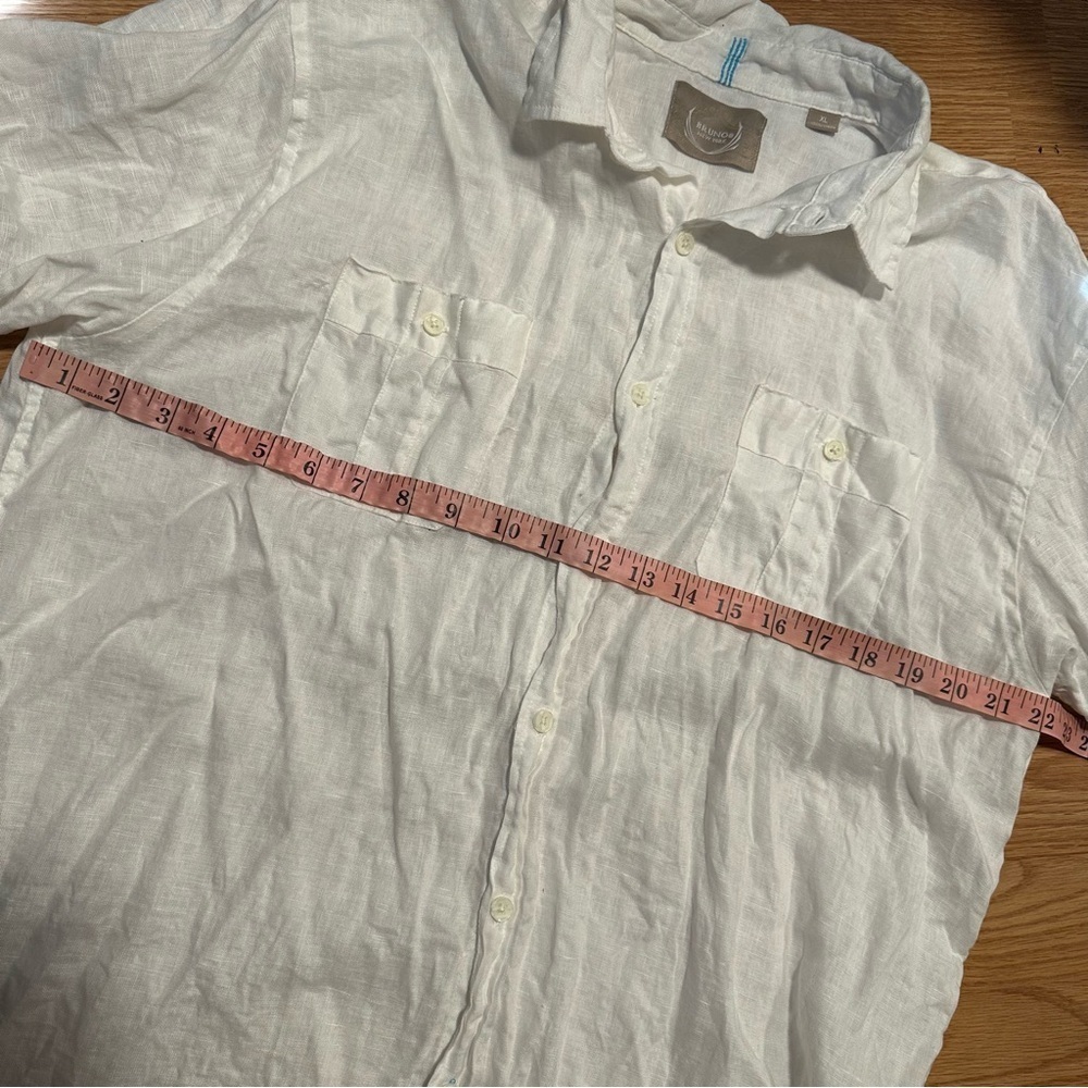 100% linen white short sleeve men’s button down front pockets size xl Bruno ny - Picture 4 of 6